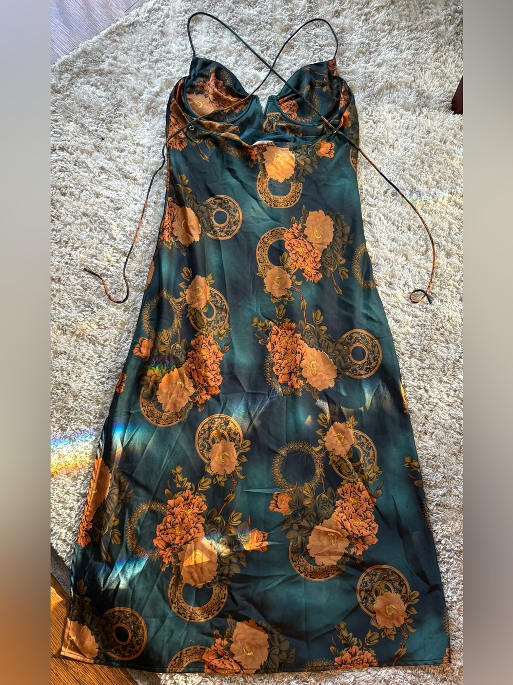 12th Tribe Alexandria Teal Floral Slip Dress Size L NWOT - Picture 7 of 11
